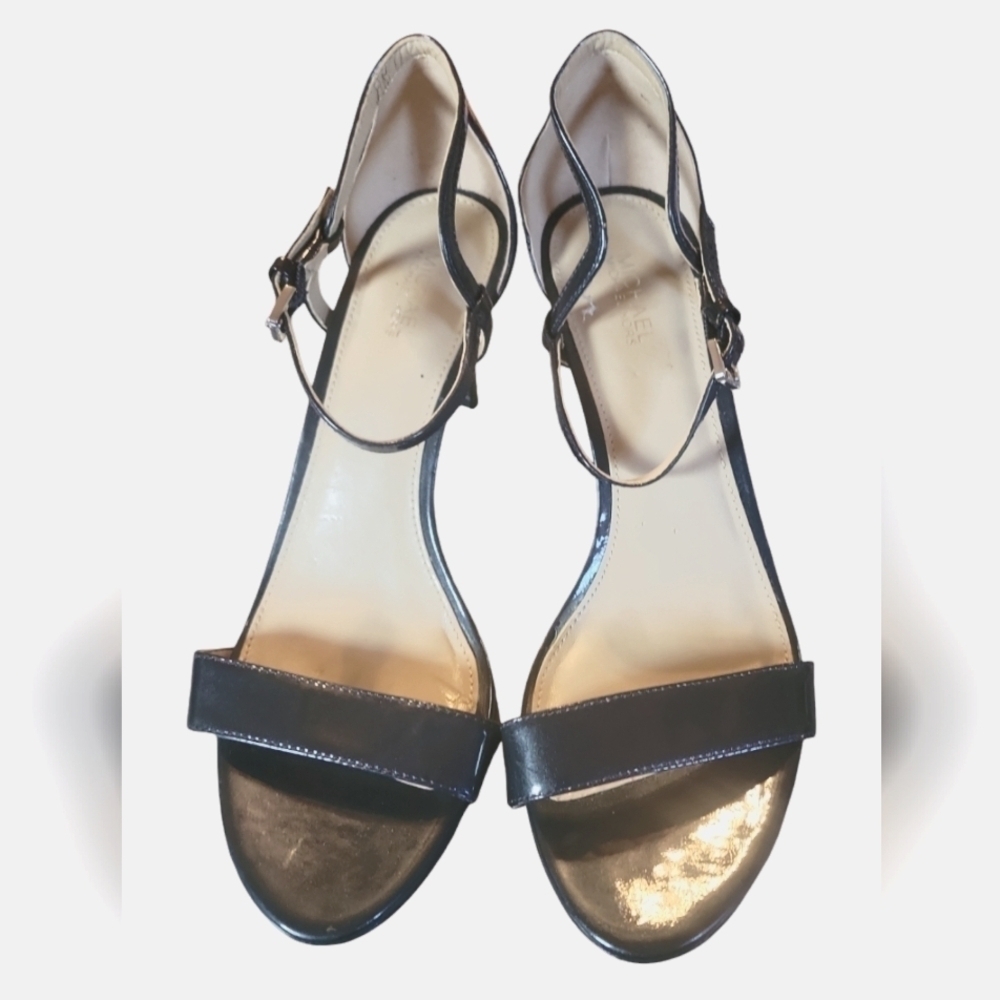 Michael Michael Kors Simone Mid Patent Dark Teal Strappy Buckle Sandals Sz 8M